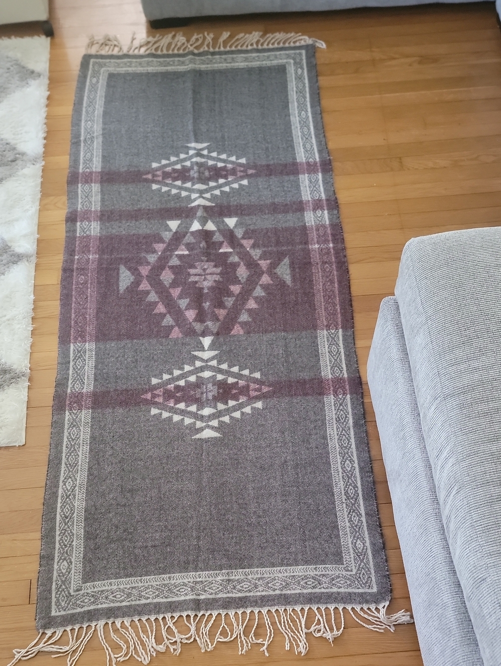 Aztec Gray and Maroon Geometric Fringed Wrap